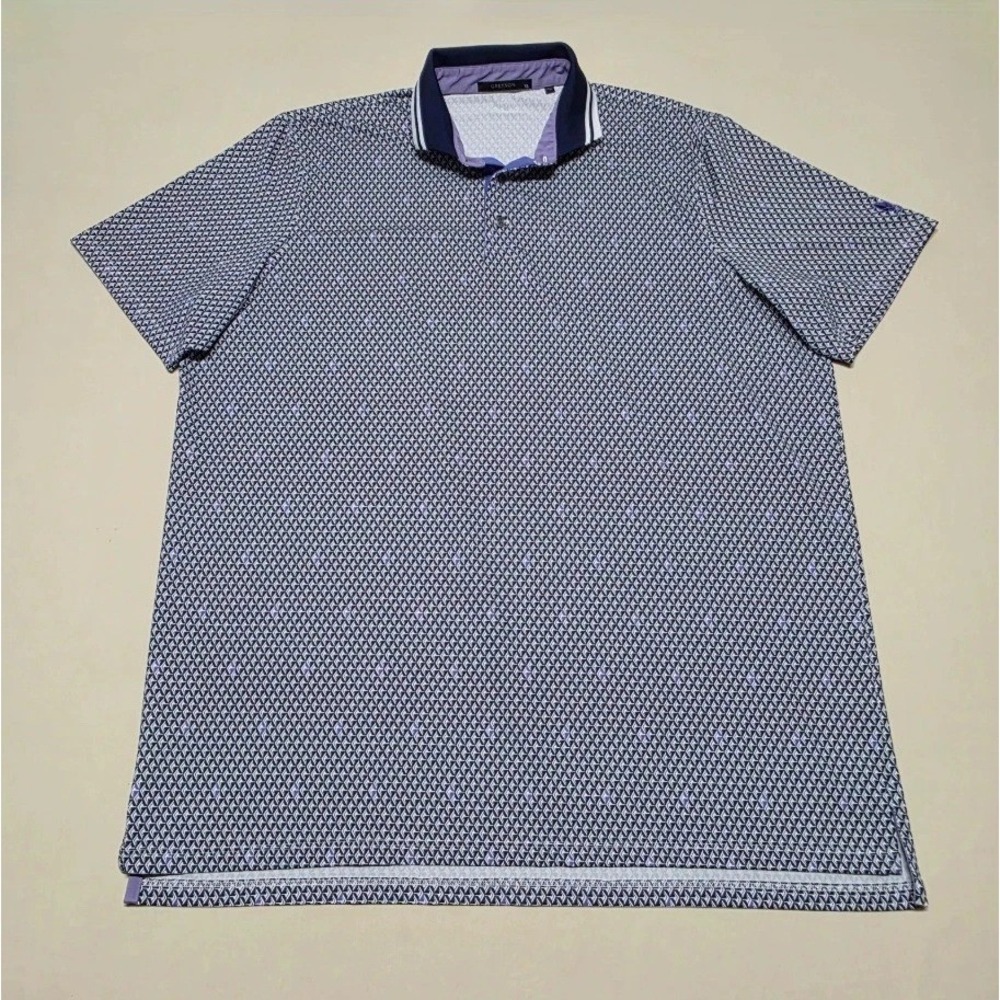 Greyson Mens XL Golf Polo Shirt Navy Purple Geometric Performance Short Sleeve